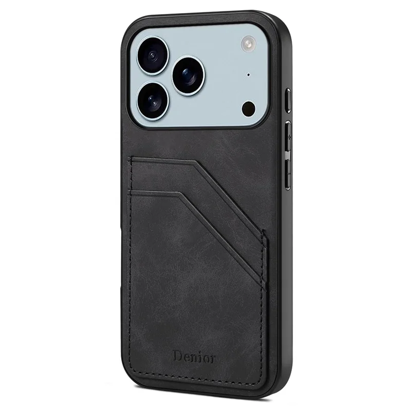 DENIOR Funda para iPhone 17 Pro Max con Doble Ranura para Tarjetas, Cuero PU + TPU + PC - Negro
