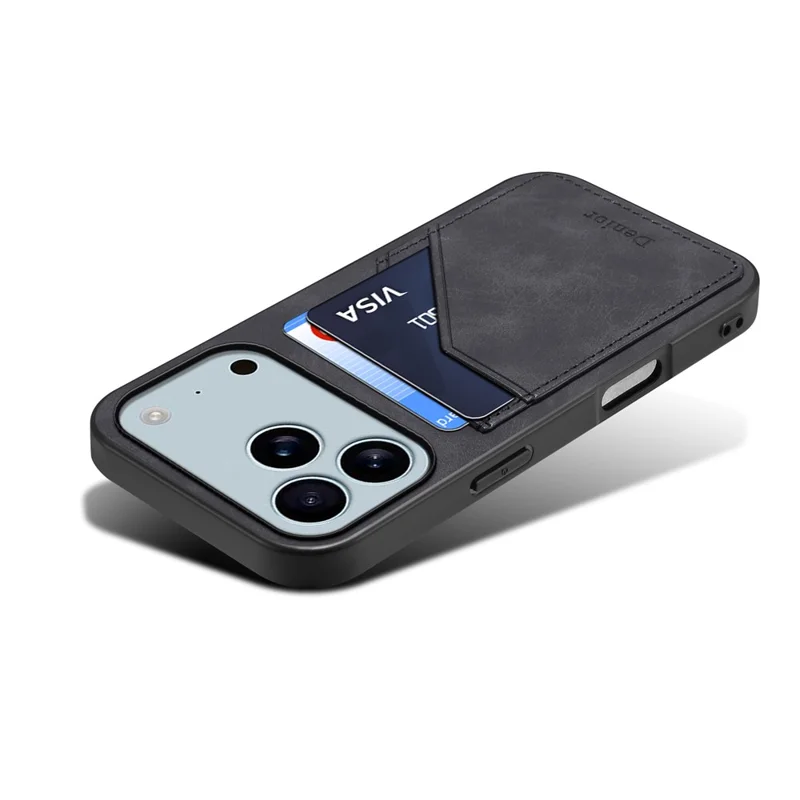 DENIOR Funda para iPhone 17 Pro Max con Doble Ranura para Tarjetas, Cuero PU + TPU + PC - Negro