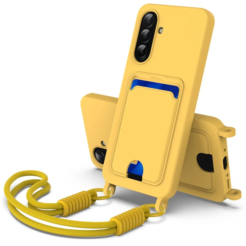 For Samsung Galaxy A56 5G  /  A36 5G Liquid Silicone Case Phone Back Cover with Short Strap - Yellow