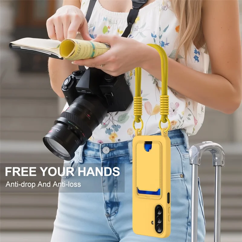 For Samsung Galaxy A56 5G  /  A36 5G Liquid Silicone Case Phone Back Cover with Short Strap - Yellow
