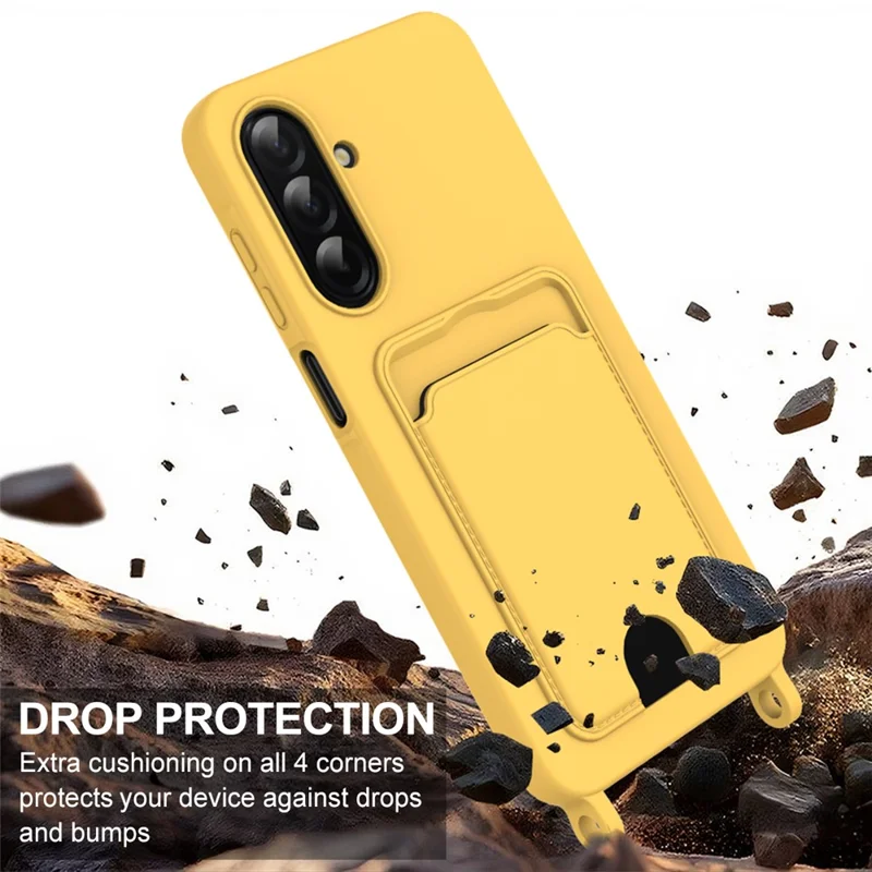 For Samsung Galaxy A56 5G  /  A36 5G Liquid Silicone Case Phone Back Cover with Short Strap - Yellow