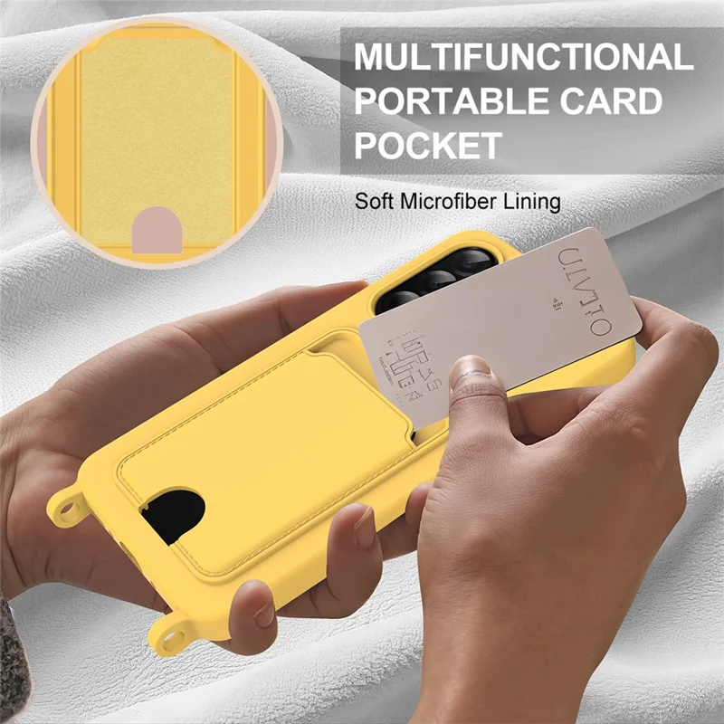 For Samsung Galaxy A56 5G  /  A36 5G Liquid Silicone Case Phone Back Cover with Short Strap - Yellow