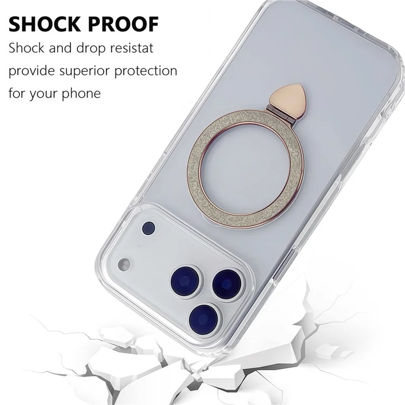 For iPhone 17 Pro Case TPU + Acrylic Clear Phone Cover with Glitter Ring Kickstand - Purple