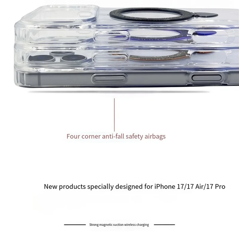 For iPhone 17 Pro Case TPU + Acrylic Clear Phone Cover with Glitter Ring Kickstand - Purple