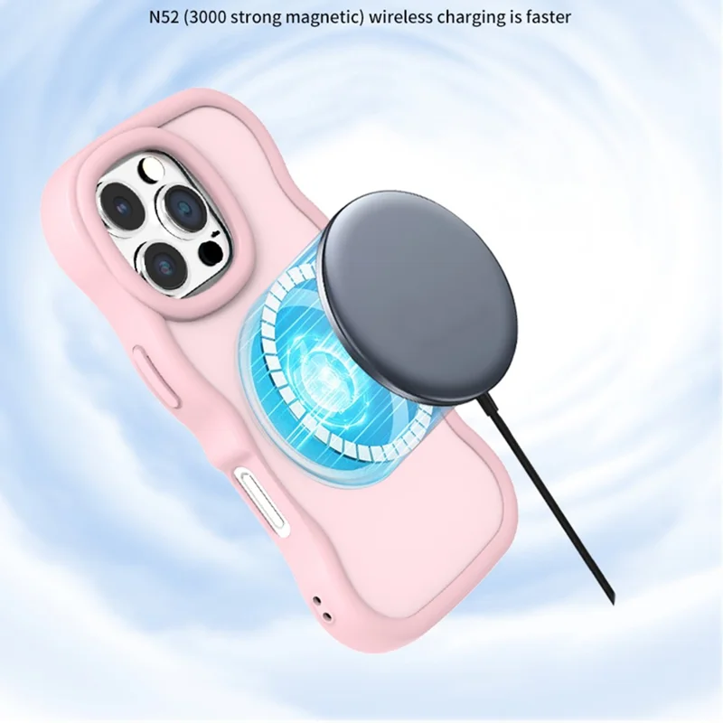 For iPhone 16 Pro Magnetic Case Wave Edge TPU + Acrylic Phone Cover with Mirror Kickstand - Pink