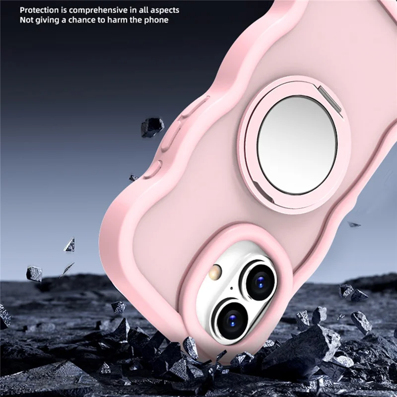 For iPhone 16 Plus Magnetic Case Wave Edge TPU + Acrylic Phone Cover with Mirror Kickstand - Purple