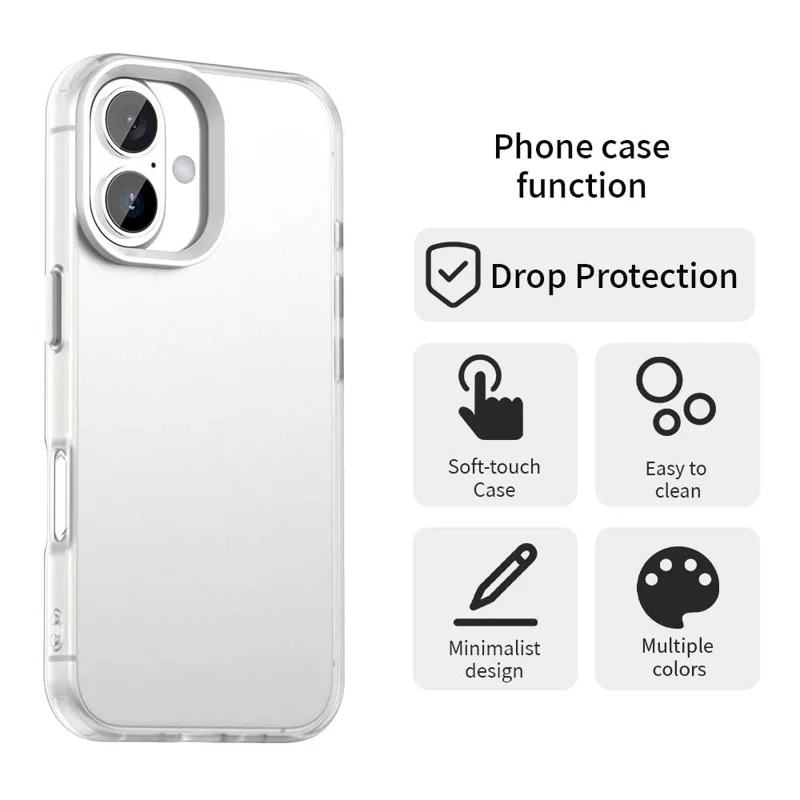 For iPhone 17 Case PC + TPU + PET Matte Anti-Drop Phone Back Cover - White