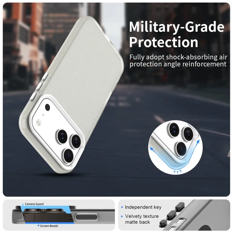 For iPhone 17 Pro Case PC + TPU + PET Matte Anti-Drop Phone Back Cover - White