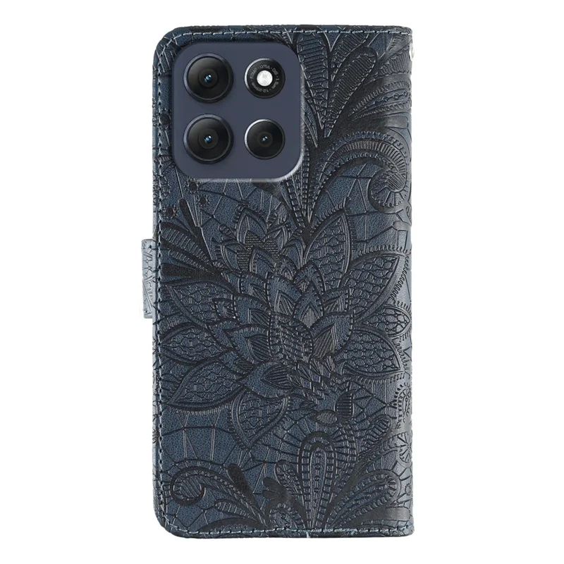 Étui portefeuille en cuir PU à rabat avec motif de dentelle pour Motorola Moto G86 5G - Bleu foncé