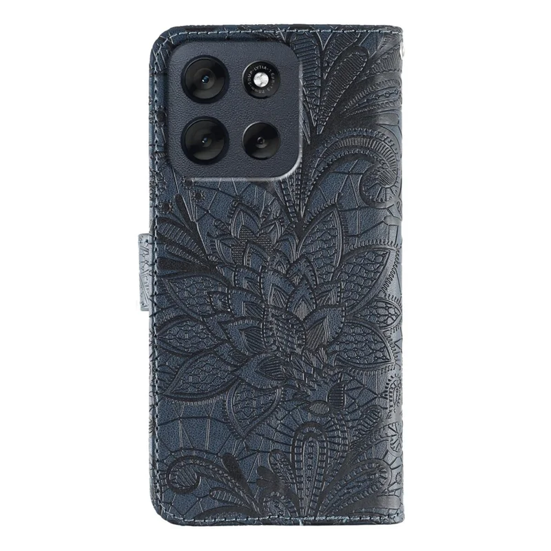 Pour Motorola Moto G56 5G Étui à Fleurs en Dentelle en Cuir PU Rabattable pour Portefeuille - Bleu Foncé
