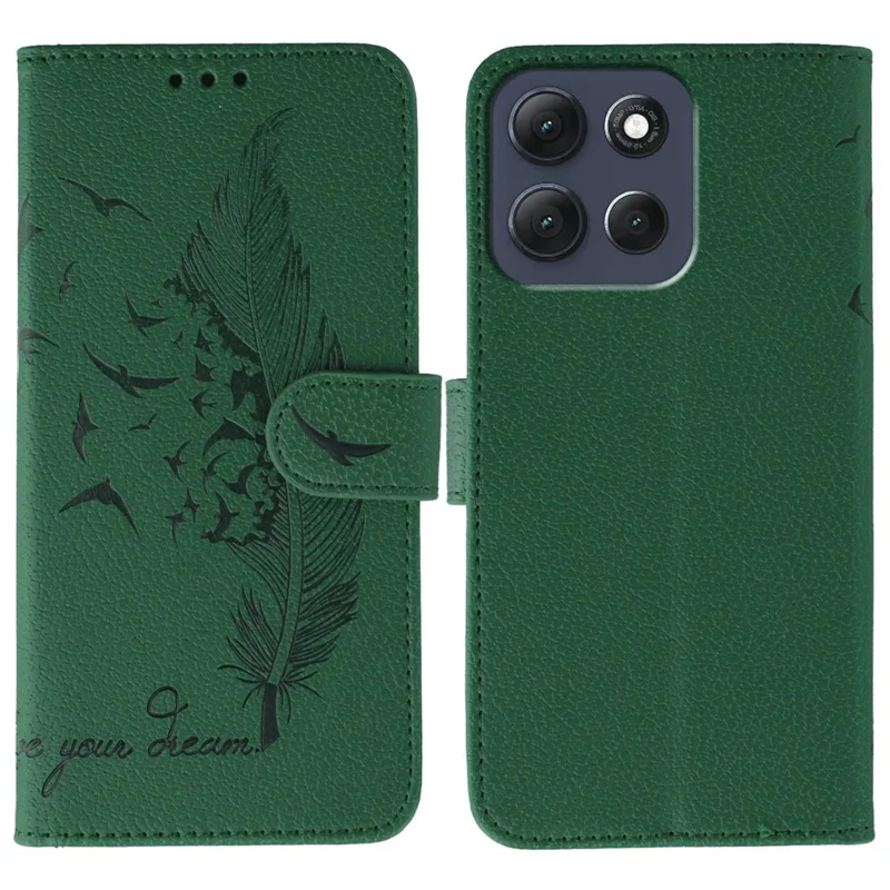 Pour Motorola Moto G86 5G Étui Empreinte de Plume en Cuir PU Portefeuille Housse de Téléphone - Vert
