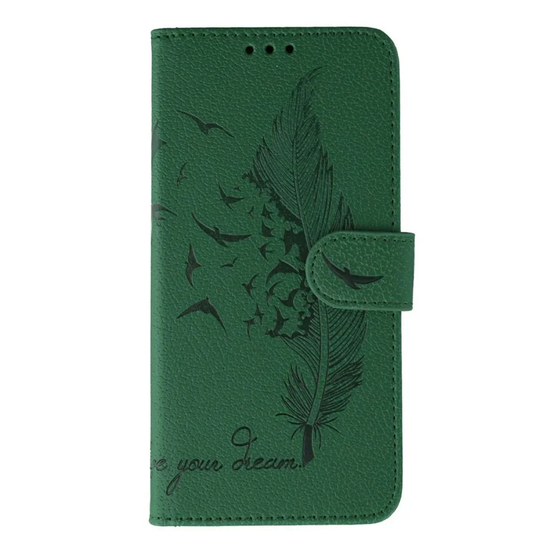 Pour Motorola Moto G86 5G Étui Empreinte de Plume en Cuir PU Portefeuille Housse de Téléphone - Vert