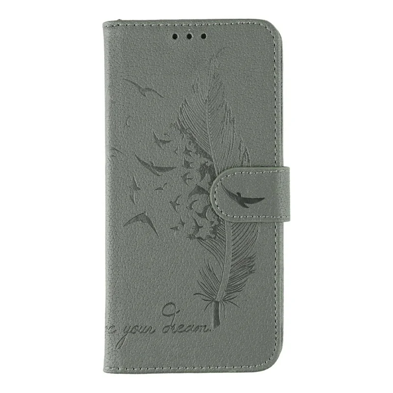 Pour Motorola Moto G56 5G Étui Empreinte de Plume en Cuir PU Housse de Téléphone Portefeuille - Gris