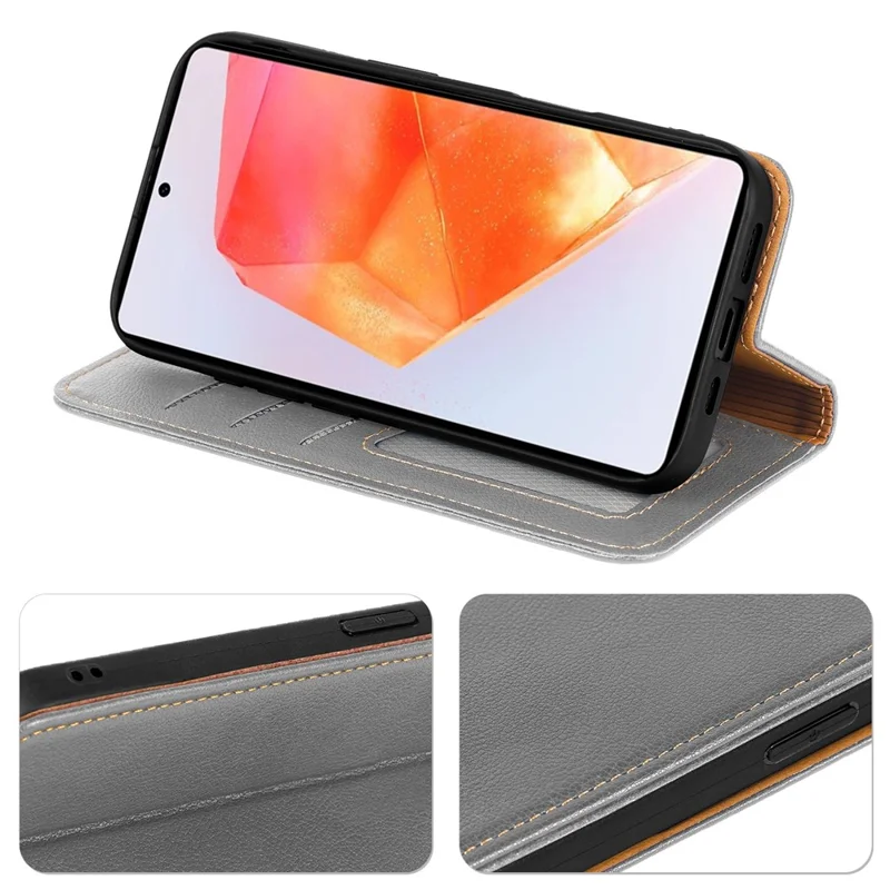 Étui Portefeuille pour Motorola Moto G86 5G avec Blocage RFID, Housse de Téléphone en Cuir avec Fermeture Magnétique Robuste - Gris