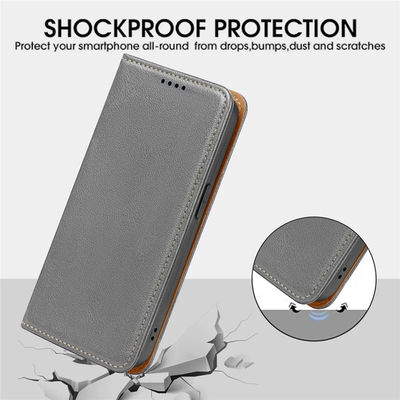 Étui Portefeuille pour Motorola Moto G86 5G avec Blocage RFID, Housse de Téléphone en Cuir avec Fermeture Magnétique Robuste - Gris