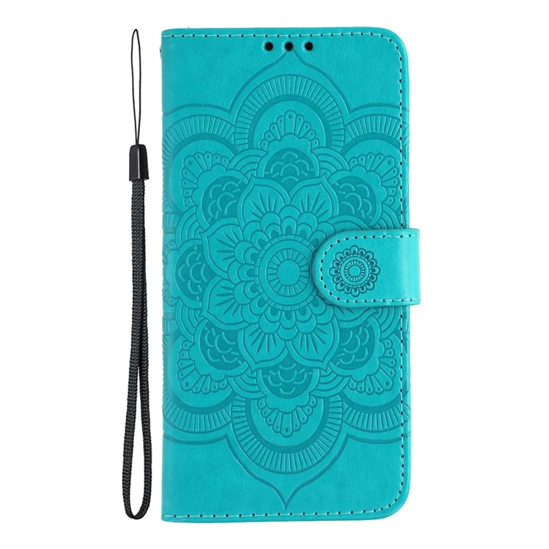Pour Motorola Moto G56 5G Étui en Cuir PU avec Design Mandala Imprimé Housse de Téléphone Portefeuille avec Bracelet - Bleu