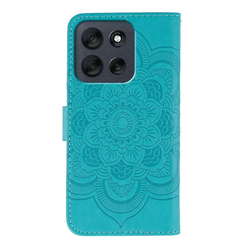Pour Motorola Moto G56 5G Étui en Cuir PU avec Design Mandala Imprimé Housse de Téléphone Portefeuille avec Bracelet - Bleu