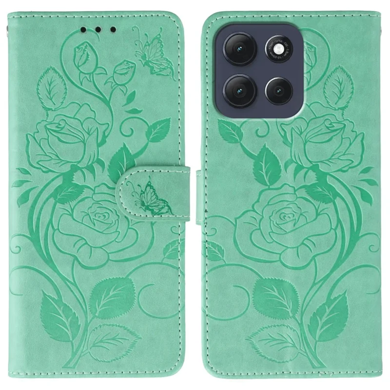 Pour Motorola Moto G86 5G Étui Portefeuille Support Imprimé Rose Papillon Cuir PU Téléphone Couverture - Vert