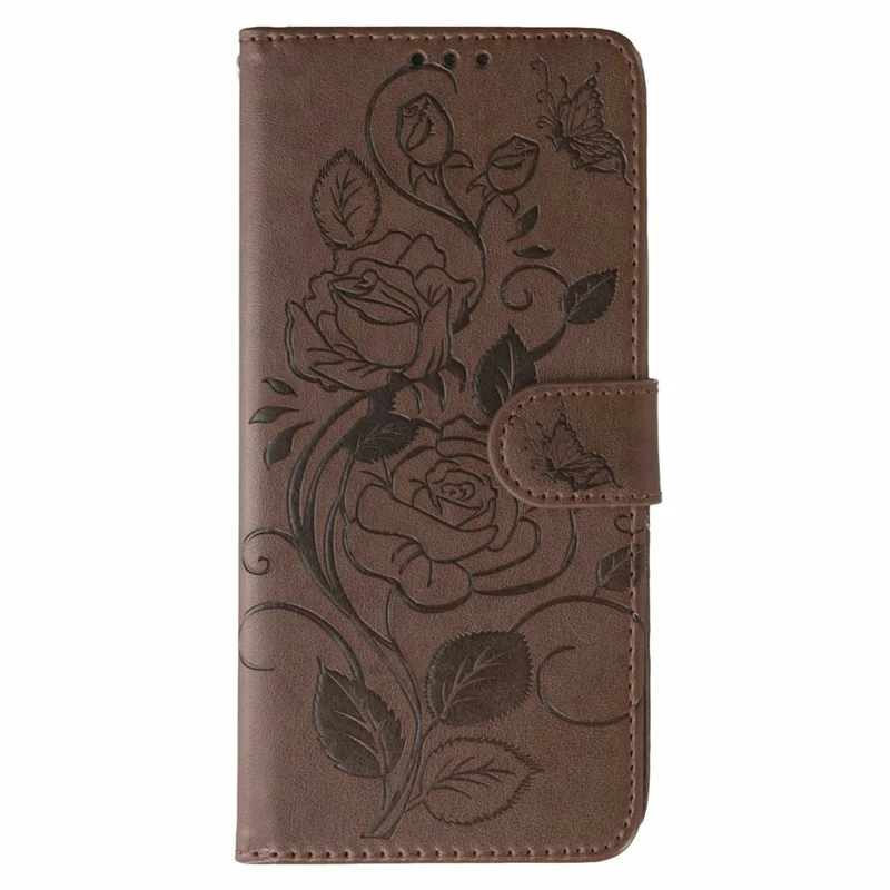 Pour Motorola Moto G86 5G Étui Portefeuille Support avec Impression Rose Papillon en Cuir PU - Marron