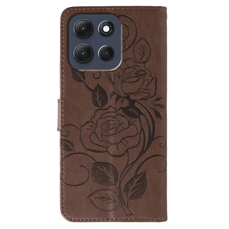Pour Motorola Moto G86 5G Étui Portefeuille Support avec Impression Rose Papillon en Cuir PU - Marron