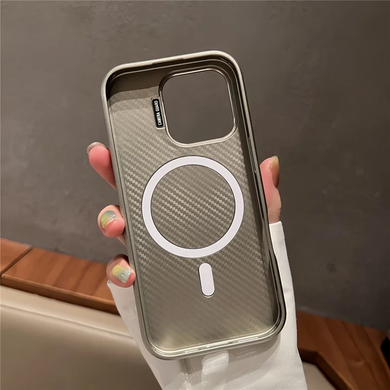 Étui pour iPhone 16 Pro Compatible avec MagSafe Paillettes Étoilées Coque de Téléphone en PC avec Cadre d'Objectif et Support - Gris