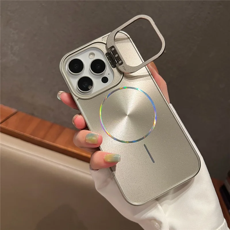 Étui pour iPhone 16 Pro Max Compatible avec MagSafe Glitter Étoilé Coque de Téléphone en PC avec Cadre d'Objectif et Support - Noir
