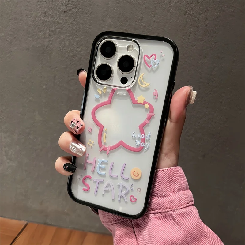 For iPhone 16 Pro Max Case Pattern Printing TPU + Acrylic Phone Cover - Star