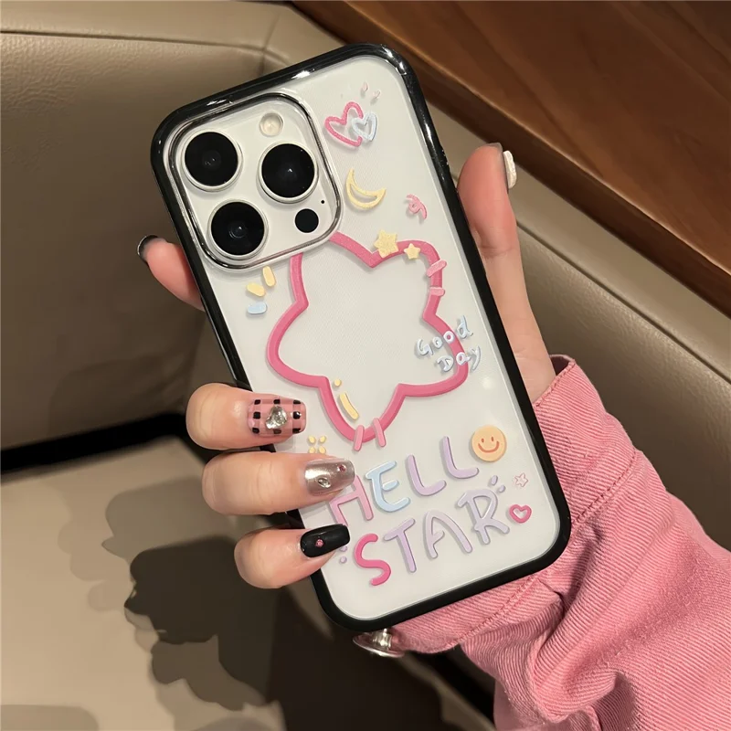 For iPhone 16 Pro Max Case Pattern Printing TPU + Acrylic Phone Cover - Star
