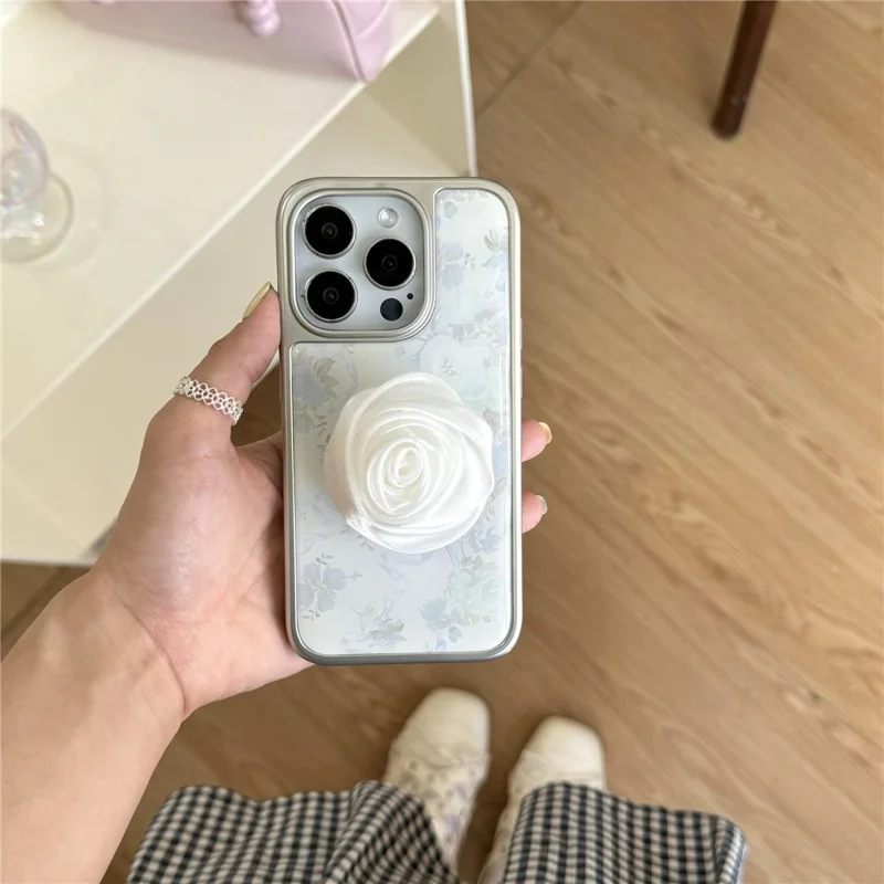 For iPhone 15 Pro Max Case 3D Camellia Charm Hard PC Epoxy Phone Cover