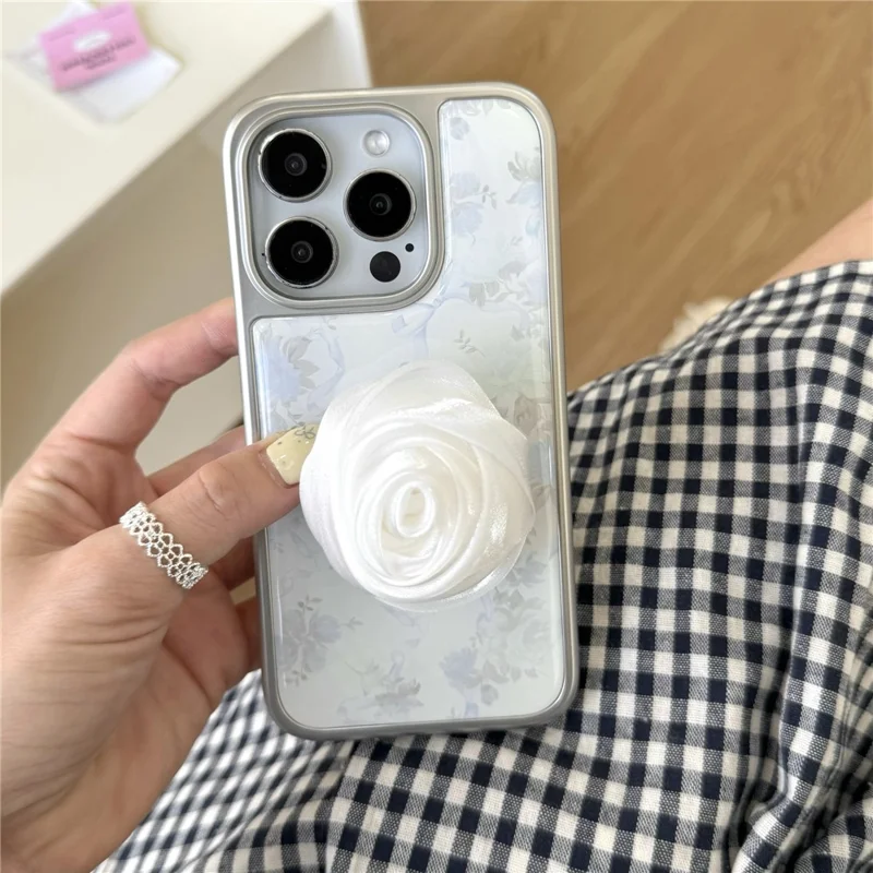 For iPhone 15 Pro Max Case 3D Camellia Charm Hard PC Epoxy Phone Cover