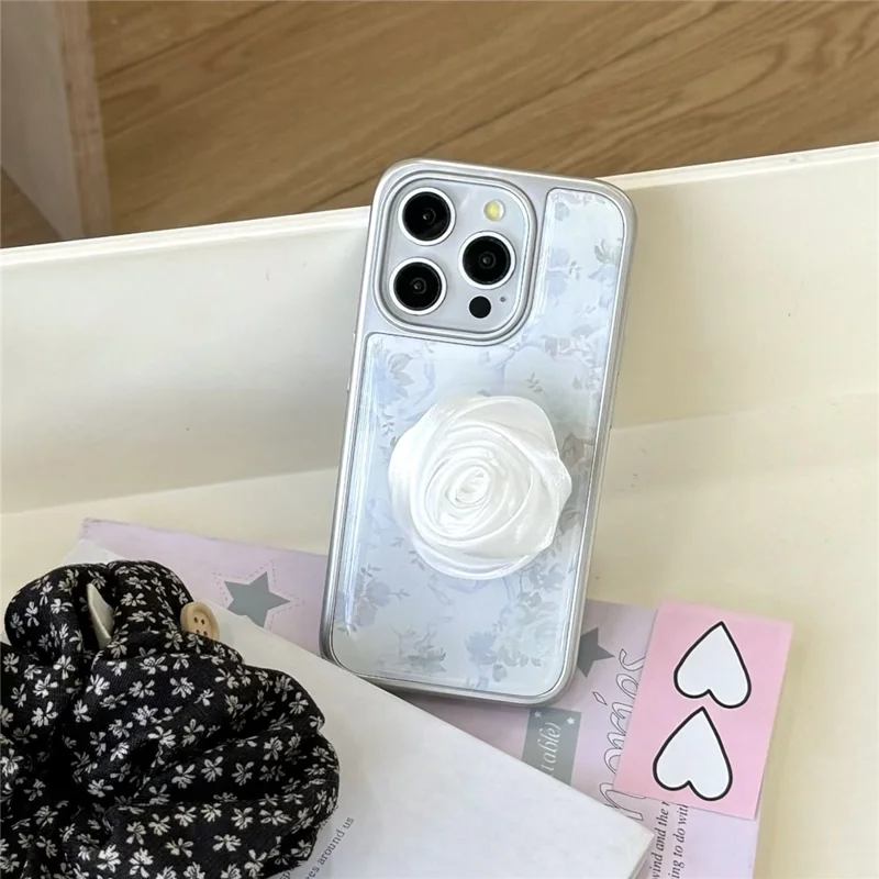 For iPhone 15 Pro Max Case 3D Camellia Charm Hard PC Epoxy Phone Cover