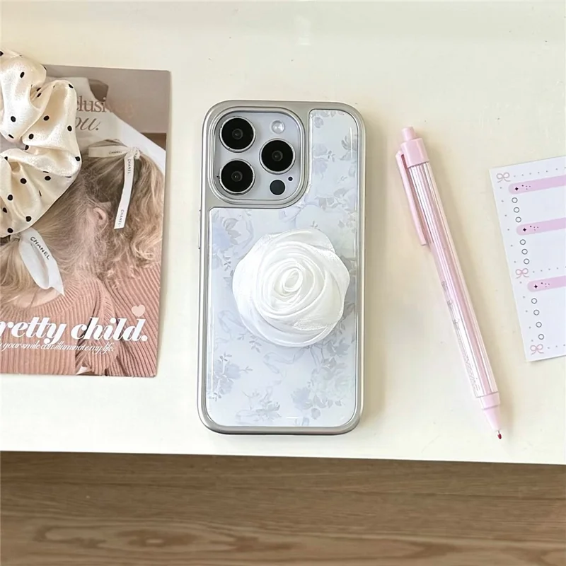 For iPhone 15 Pro Max Case 3D Camellia Charm Hard PC Epoxy Phone Cover