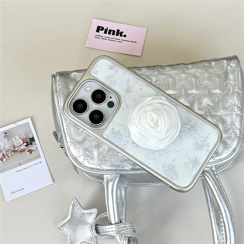 For iPhone 15 Pro Max Case 3D Camellia Charm Hard PC Epoxy Phone Cover