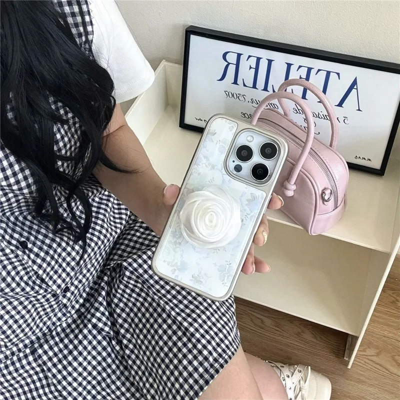 For iPhone 15 Pro Max Case 3D Camellia Charm Hard PC Epoxy Phone Cover