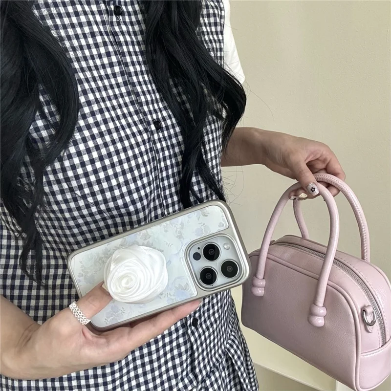 For iPhone 15 Pro Max Case 3D Camellia Charm Hard PC Epoxy Phone Cover