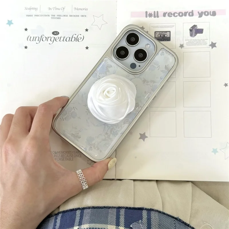 For iPhone 15 Pro Max Case 3D Camellia Charm Hard PC Epoxy Phone Cover
