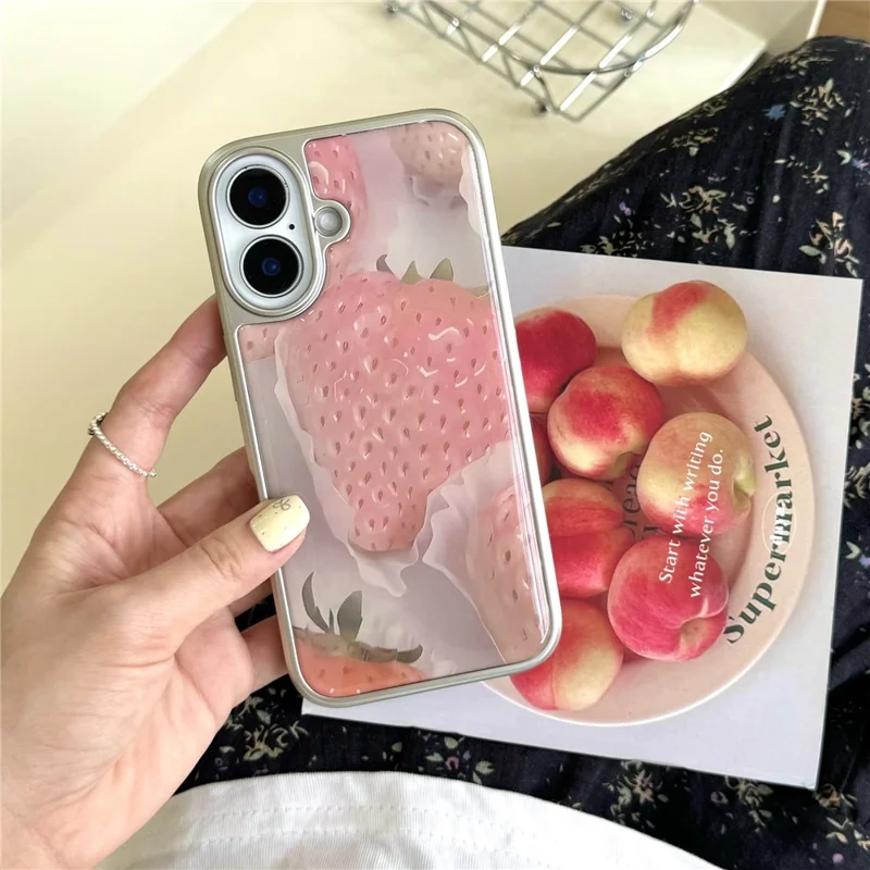 Étui pour iPhone 16 en PC époxy à motif de fruits Antichoc - Fraise