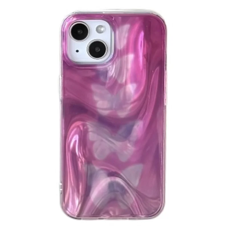 For iPhone 15 Case Gradient Butterflies Double-Sided IMD TPU Shockproof Phone Cover