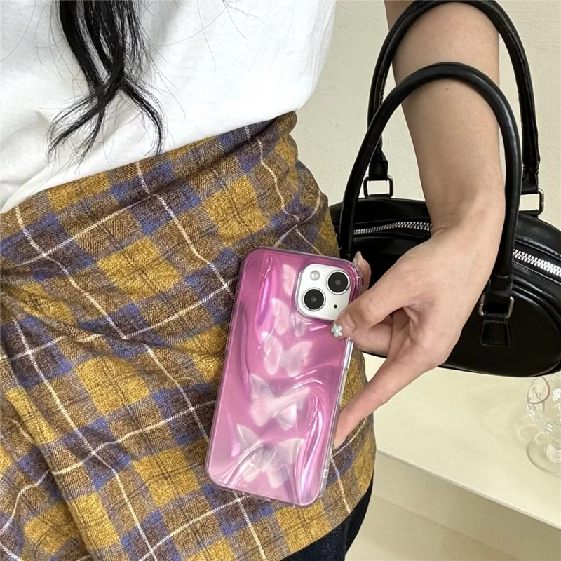 For iPhone 15 Case Gradient Butterflies Double-Sided IMD TPU Shockproof Phone Cover