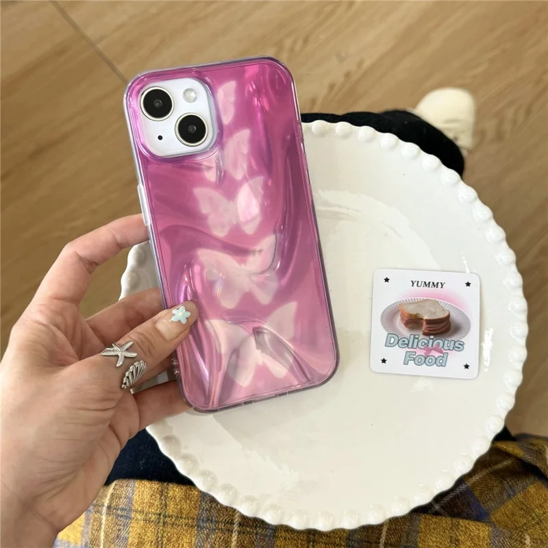 For iPhone 15 Case Gradient Butterflies Double-Sided IMD TPU Shockproof Phone Cover