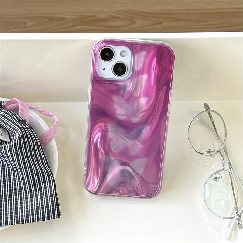For iPhone 15 Case Gradient Butterflies Double-Sided IMD TPU Shockproof Phone Cover