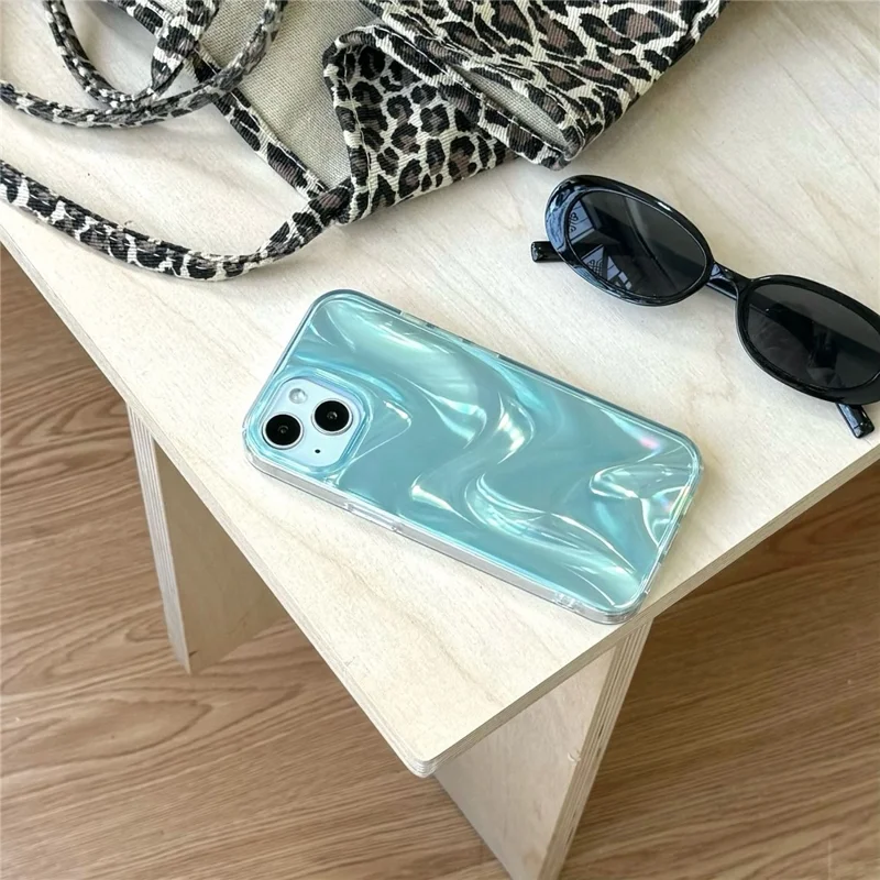 For iPhone 15 Case Satin Swirl Texture Double-Sided IMD TPU Phone Cover - Green