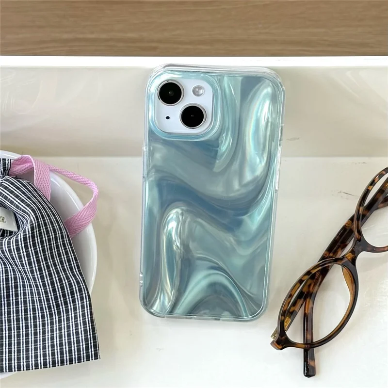 For iPhone 15 Case Satin Swirl Texture Double-Sided IMD TPU Phone Cover - Green