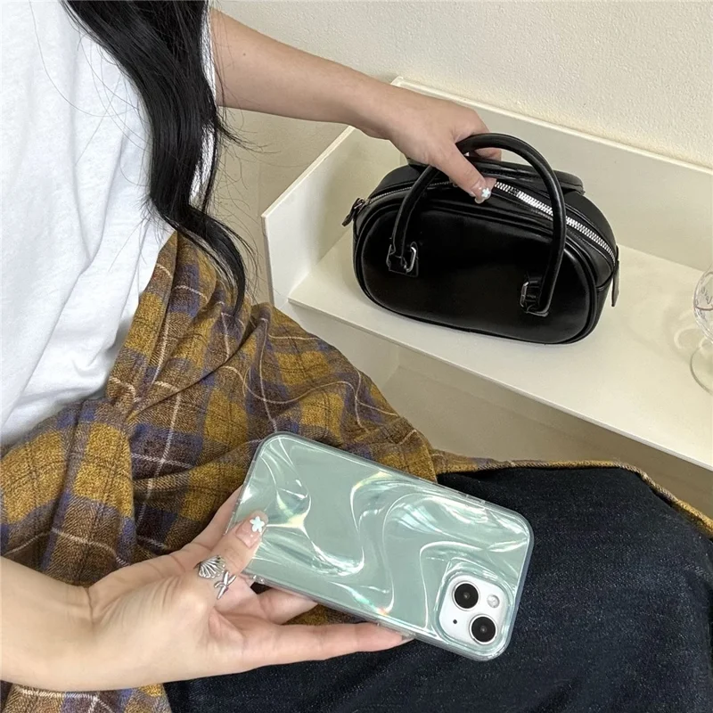 For iPhone 15 Case Satin Swirl Texture Double-Sided IMD TPU Phone Cover - Green