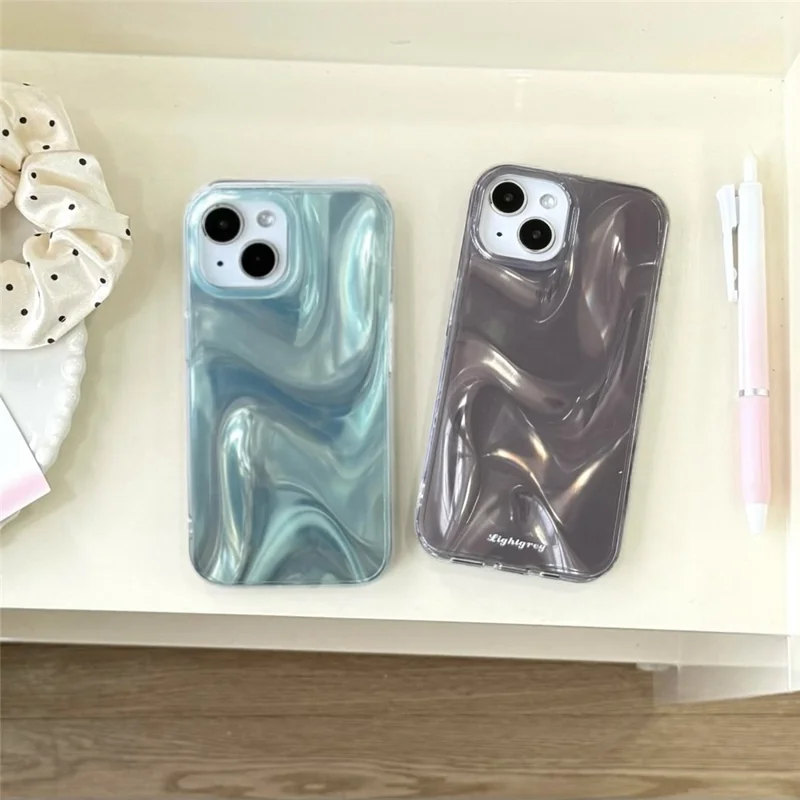 For iPhone 15 Case Satin Swirl Texture Double-Sided IMD TPU Phone Cover - Green