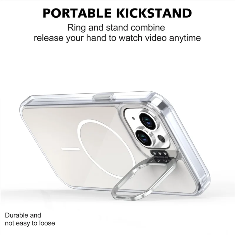 Étui pour iPhone 15 Compatible avec MagSafe TPU + Coque de Téléphone Acrylique Dégradé avec Support - Blanc
