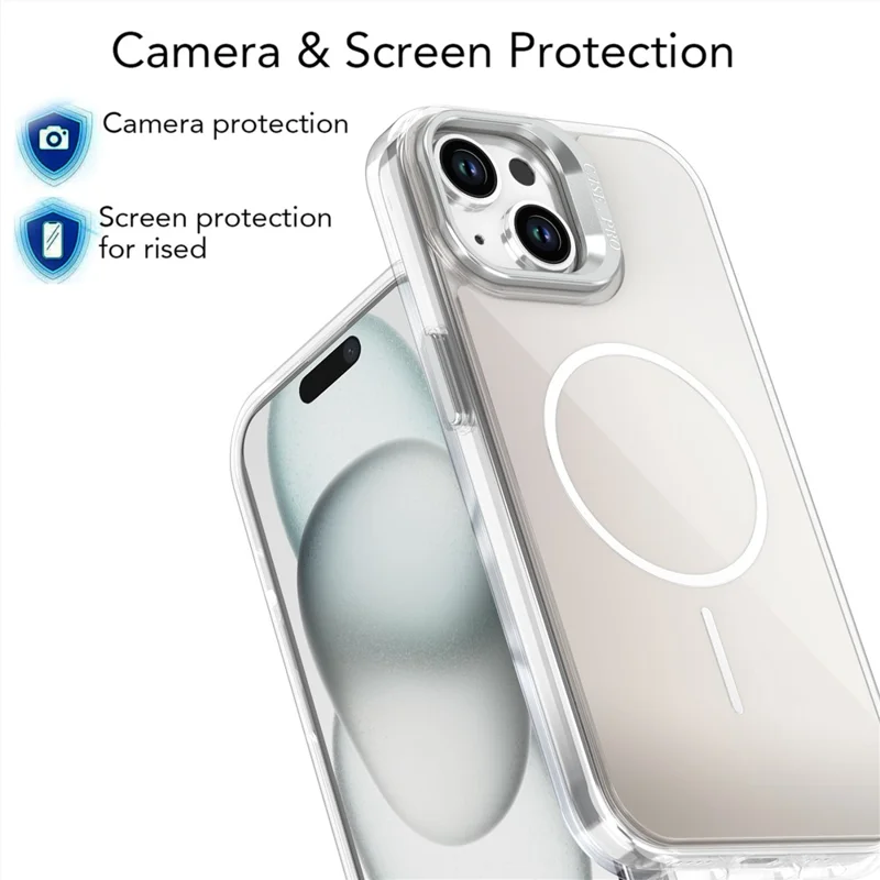 Étui pour iPhone 15 Compatible avec MagSafe TPU + Coque de Téléphone Acrylique Dégradé avec Support - Blanc