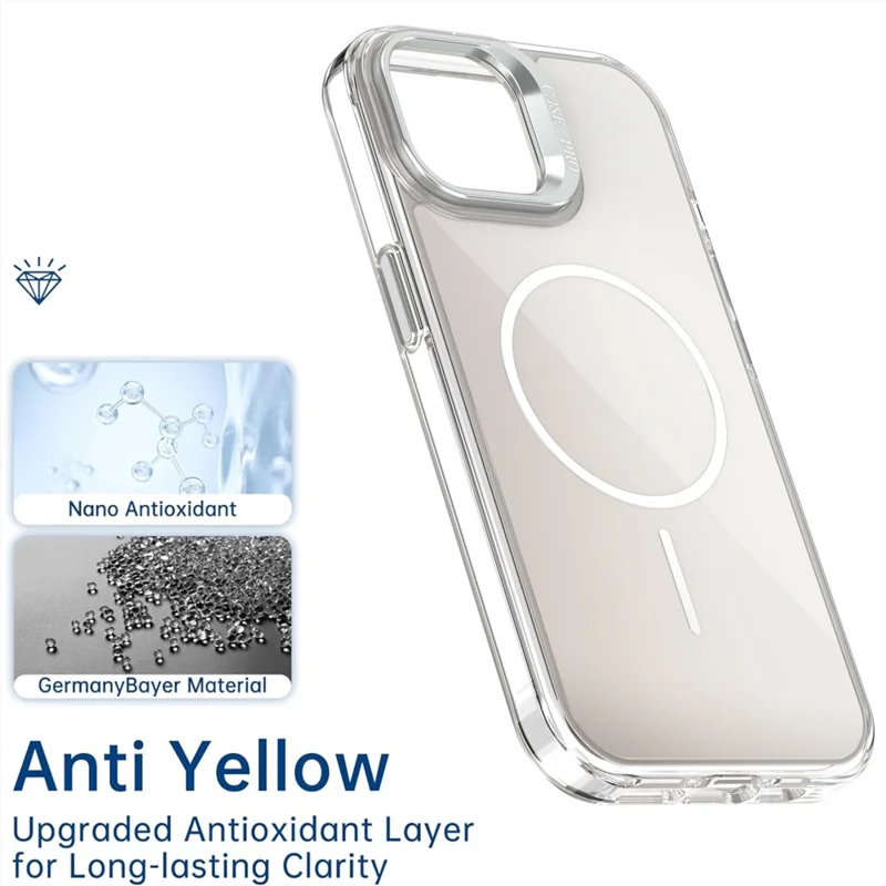 Étui pour iPhone 15 Compatible avec MagSafe TPU + Coque de Téléphone Acrylique Dégradé avec Support - Blanc