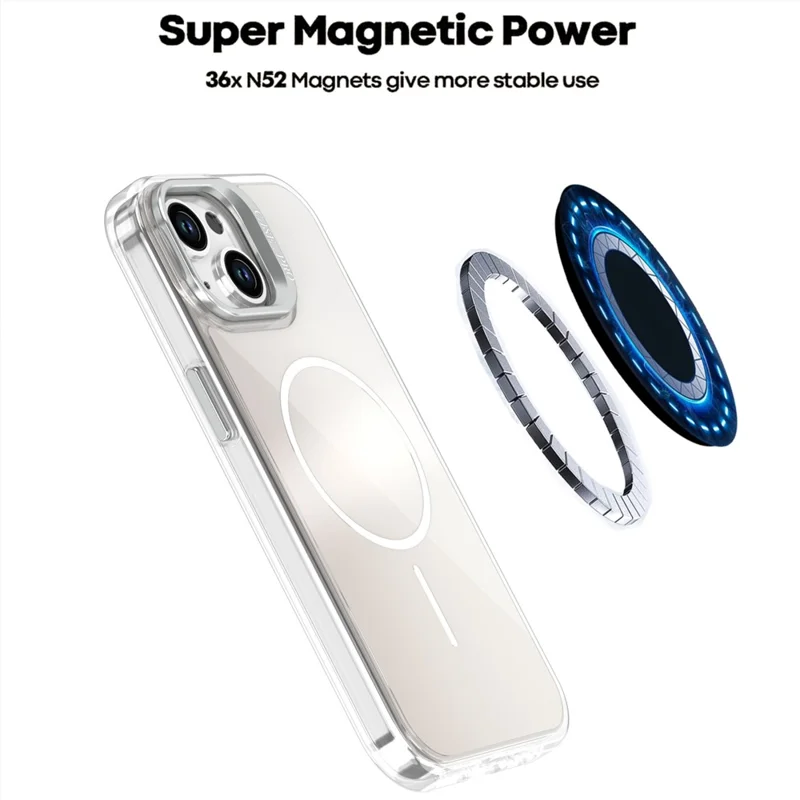 Étui pour iPhone 15 Compatible avec MagSafe TPU + Coque de Téléphone Acrylique Dégradé avec Support - Blanc