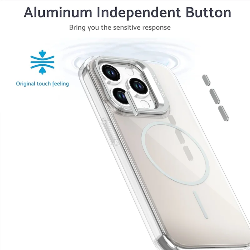 Coque pour iPhone 15 Pro Compatible avec MagSafe TPU + Coque de Téléphone Acrylique Dégradée avec Support - Blanc
